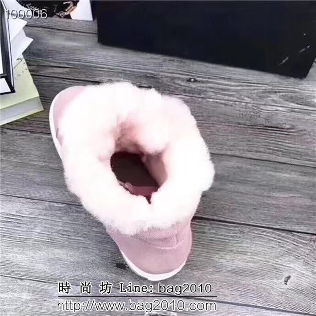 UGG 2018澳洲本土AXA 蝸牛外牛皮+澳洲羊毛雪地靴粉色 QZS2625